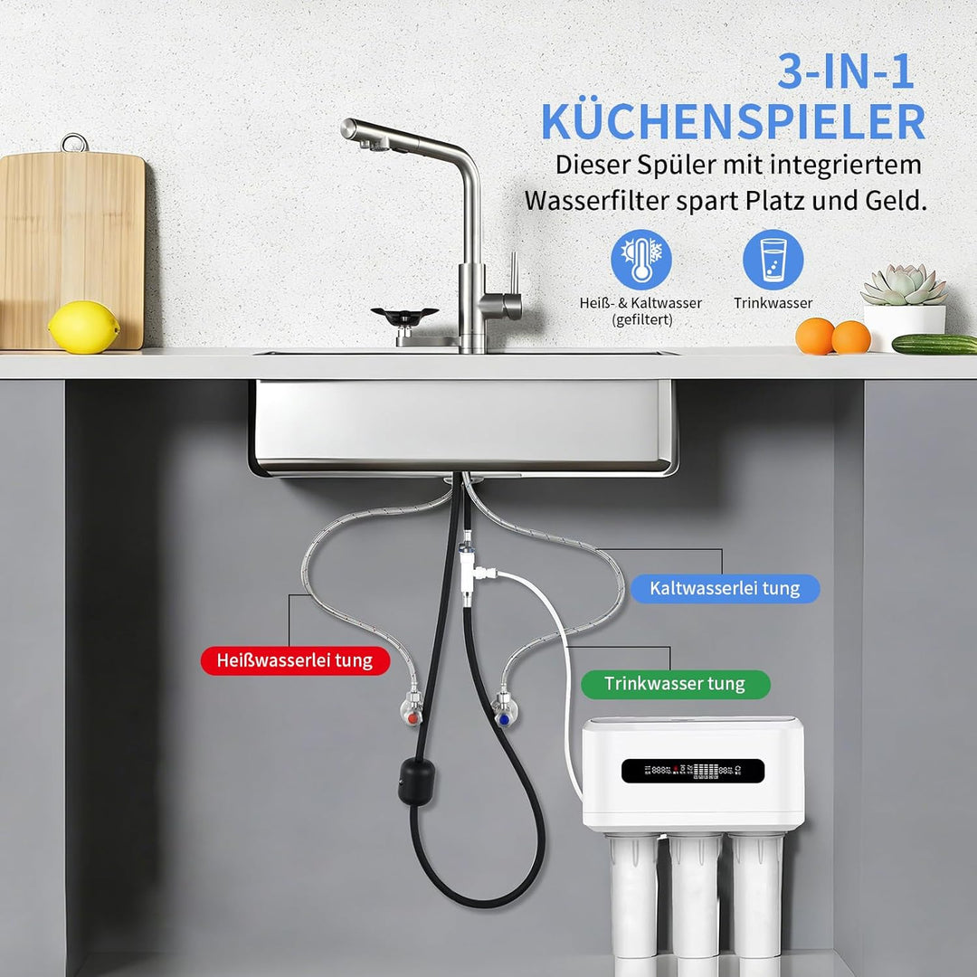 3-Wege Küchenarmatur LakeBayMZC Wasserfilter Glasspüler Ausziehbar Dual-Auslauf,küchenarmatur wasser