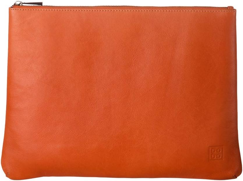 DUDU Clutch Damen Herren Maxi aus echtem Leder Flach Slim mit Griff und Reissverschluss Orange, Oran