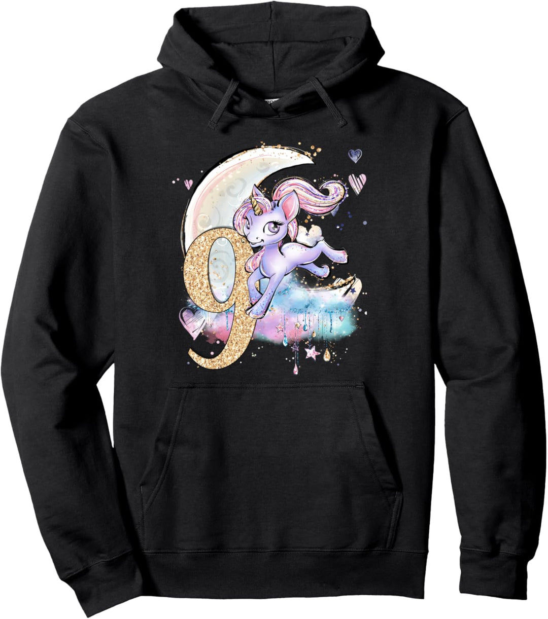 9. Geburtstag Einhorn Mädchen Mond Himmlische Kinder Pullover Hoodie