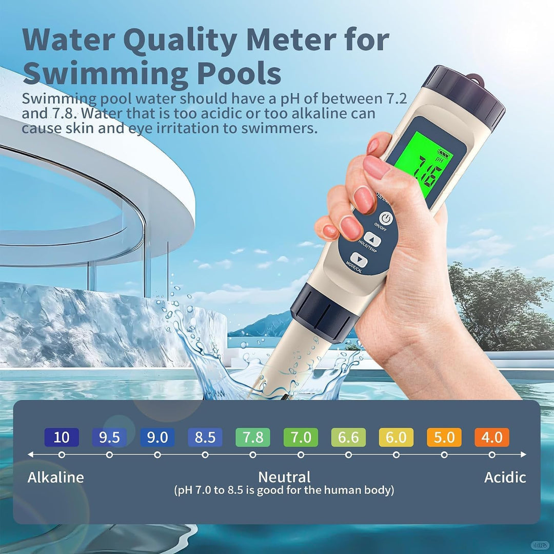 5 in 1 pH Messgerät Wasserqualität Tester – PH EC TDS Salzgehalt Temperatur Messgerät mit ATC, LCD H