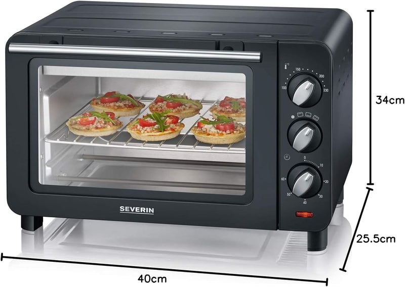 SEVERIN Back- und Toastofen, Mini Backofen mit Grillrost, Backblech und Krümelblech, vielseitiger He