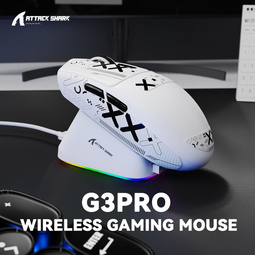 MAMBASNAKE x Attack Shark G3PRO Gaming-Maus mit Magnetischer Ladestation, BT/2.4G Wireless/Kabel, Pi