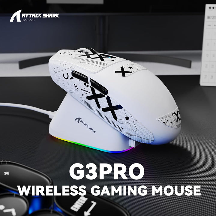 MAMBASNAKE x Attack Shark G3PRO Gaming-Maus mit Magnetischer Ladestation, BT/2.4G Wireless/Kabel, Pi