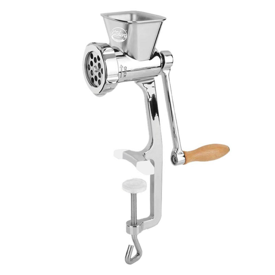 Kitchen Professionals Handfleischwolf aus hochwertigem Edelstahl mit 4 Lochscheiben, Spritzgebäckvor