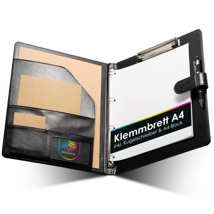 OfficeTree Klemmbrettmappe A4 mit Deckel - Schreibmappe Schwarz - Arbeitsmappe mit Ringbuch - Klemmb
