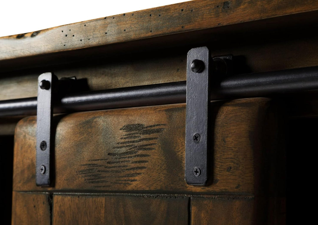 MASSIVMOEBEL24.DE | Railway- Massive Wandgarderobe | braun geölt | aus Mangoholz | offen mit Schiebe
