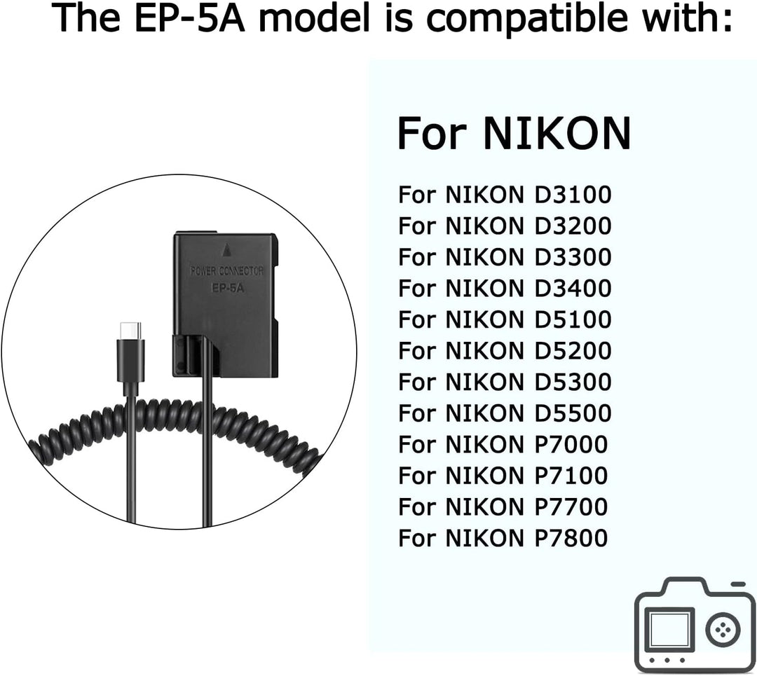 Raeisusp PD Spring Power Connector USB-C Kabel EN-EL14a Dummy Akku EP-5A DC Kupplung für Nikon D3100