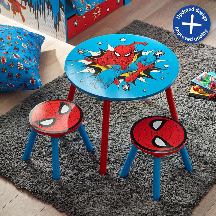 Marvel Spider-Man Tisch- und Hocker-Set für 2 Personen, hält bis zu 30 kg pro Hocker, perfekt zum Sp