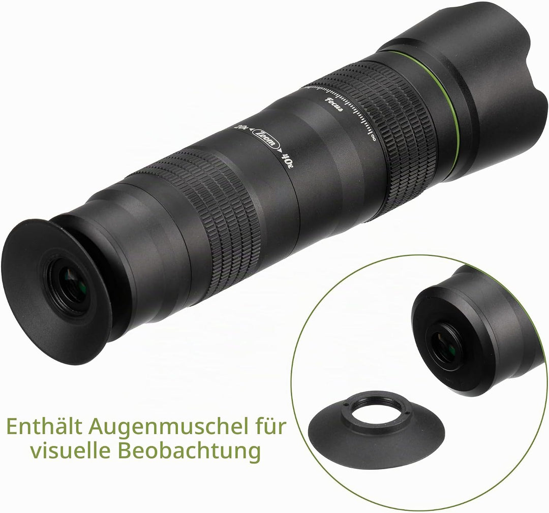 Bresser Teleobjektiv für Smartphone 20–40x Zoom, inkl. Stativ, Universalhalterung, Augenmuschel, Tas
