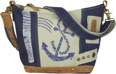 Sunsa Damen Tasche Umhängetasche. kleine Canvas Bag mit Recycelte Jeans und Leder. Vintage Design Ta