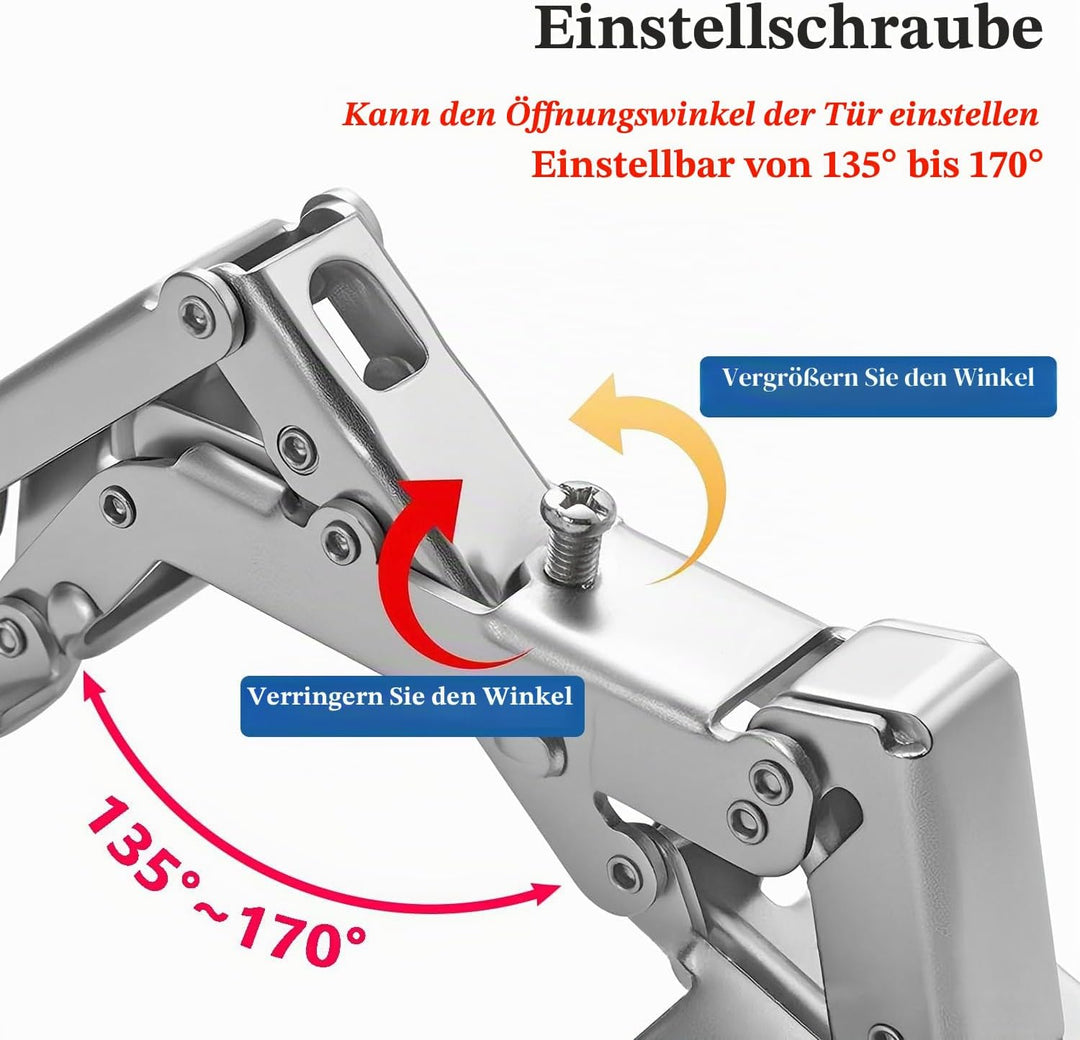 Qrity 4 Stück Scharniere 170° Möbelscharnier Soft Close Türscharniere Hydraulische Sanftes Schliesse