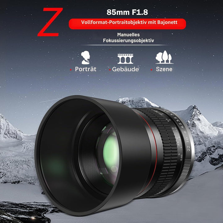 BENOISON 85mm f1,8 Portraitobjektiv, Z Objektiv für Nikon, 85mm Objektiv, manueller Fokus für Nikon