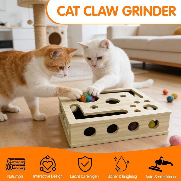 Katzen Kratzbrett für scharfe Katzenkrallen 30X25X8CM Kratzpuzzle Spielbox Holz Katzen Nagelpflege B