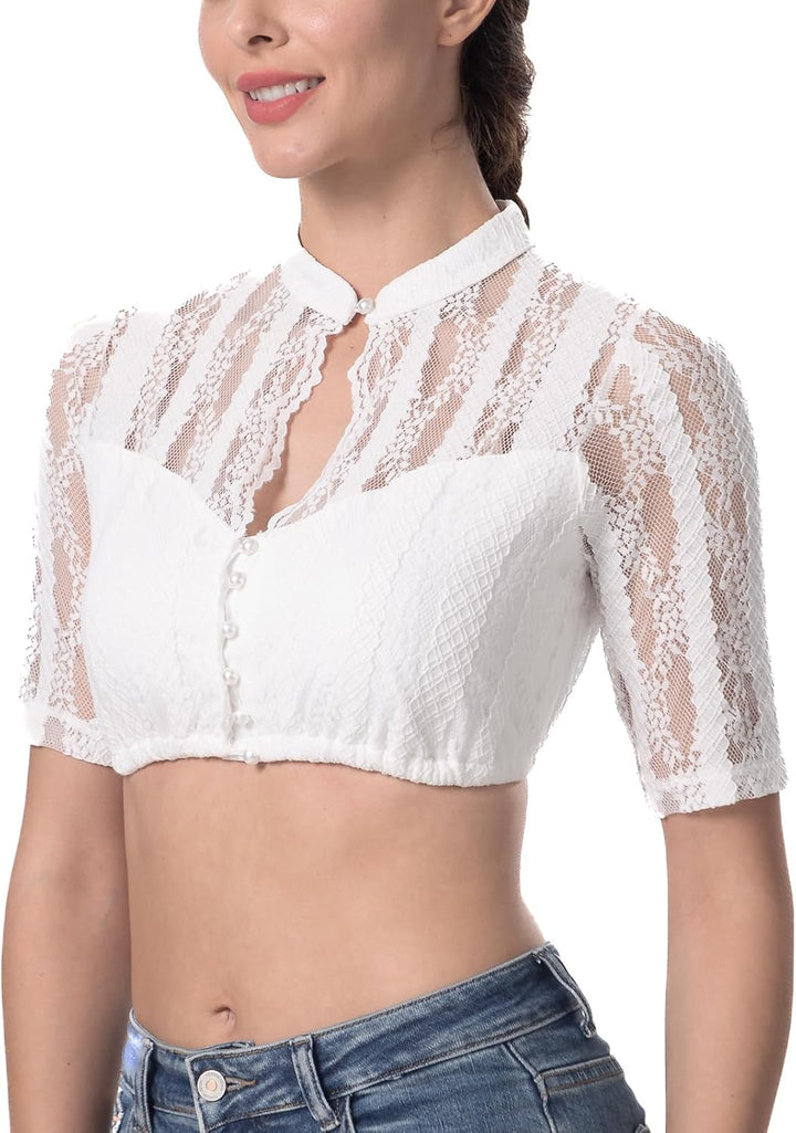 Dirndlbluse Damen Trachtenbluse Creme Dirndl Bluse für Bavarian Oktoberfest 34 Creme-37, 34 Creme-37