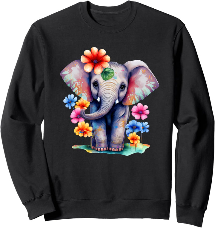 Baby Elefant mit Blumen Damen Herren Kinder Sweatshirt