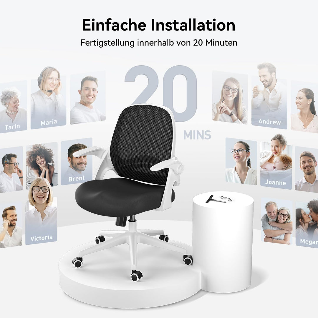 Hbada Bürostuhl Ergonomischer Schreibtischstuhl Drehstuhl mit klappbaren Armlehnen Mesh Computerstuh