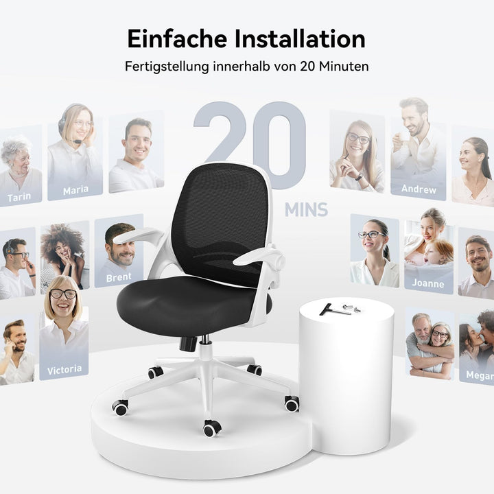 Hbada Bürostuhl Ergonomischer Schreibtischstuhl Drehstuhl mit klappbaren Armlehnen Mesh Computerstuh