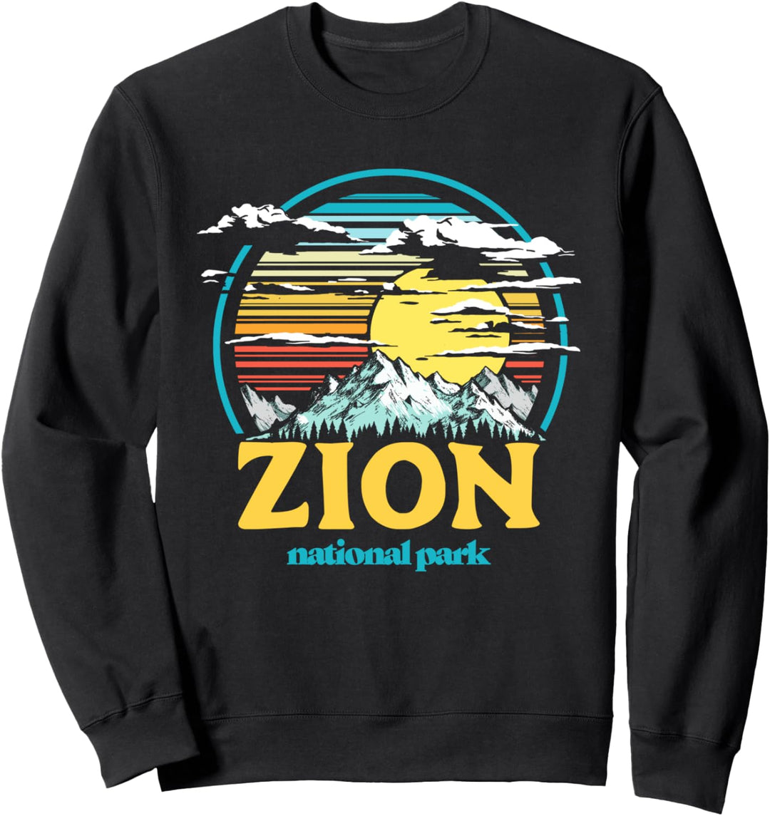 Retro Zion National Park Vintage 80s Style Mountains & Sun Sweatshirt