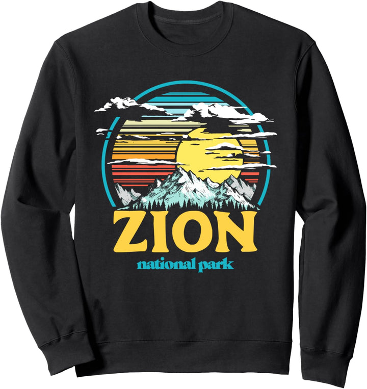 Retro Zion National Park Vintage 80s Style Mountains & Sun Sweatshirt