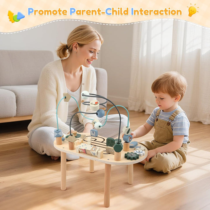 Holz-Aktivitätstisch für Kinder, Baby Montessori Spielzeug 7-in-1 Spieltisch ab 3 Jahr, Activity Cen