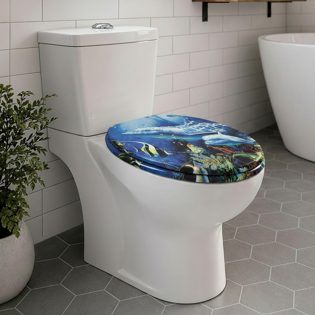 SINOBATH WC-Sitz Mit Absenkautomatik,Toilettendeckel MDF Holzkern,Softclose Scharnier (Wal), Wal