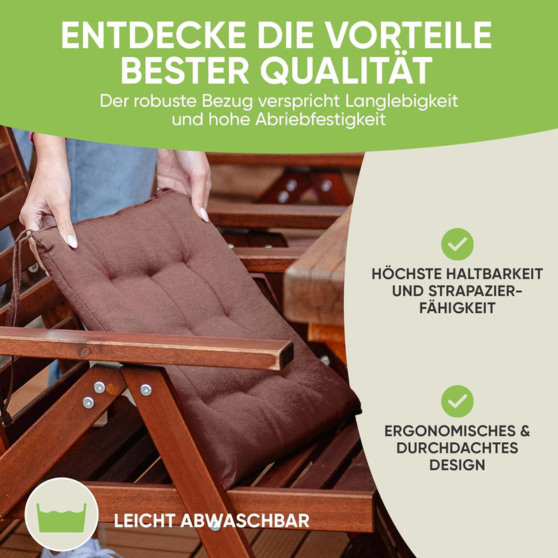 Gräfenstayn® 8er-Set Sitzkissen 40x40x3cm mit Haltebändern für Indoor und Outdoor mit Öko-Tex Siegel