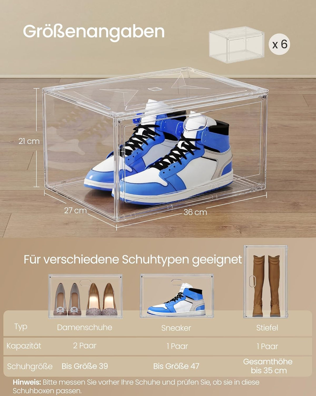 SONGMICS Schuhboxen stapelbar transparent, Schuh-Organizer, Schuhaufbewahrung, für Schuhe bis Grösse
