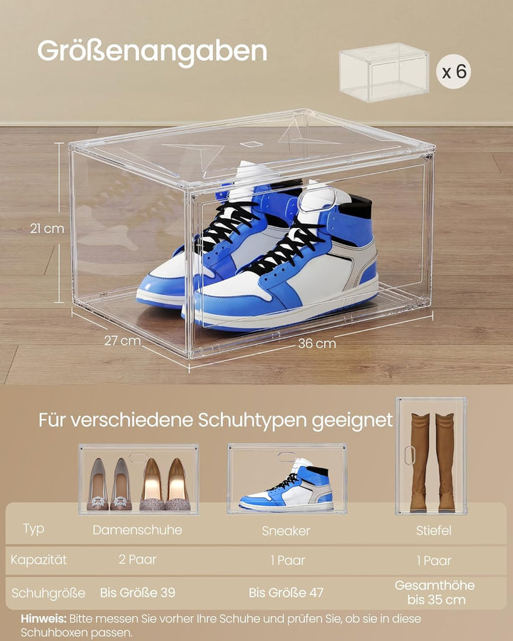 SONGMICS Schuhboxen stapelbar transparent, Schuh-Organizer, Schuhaufbewahrung, für Schuhe bis Grösse