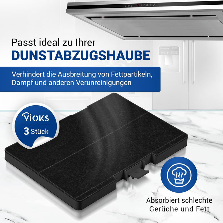 VIOKS Abzugshaube Filter Umlufthaube Set 3x Ersatz für Bosch Aktivkohlefilter 11026771 DHZ5346 00705
