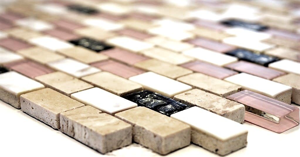 Mosaik Fliese beige Brick Glasmosaik Crystal Stein Muschel für WAND BAD DUSCHE KÜCHE FLIESENSPIEGEL
