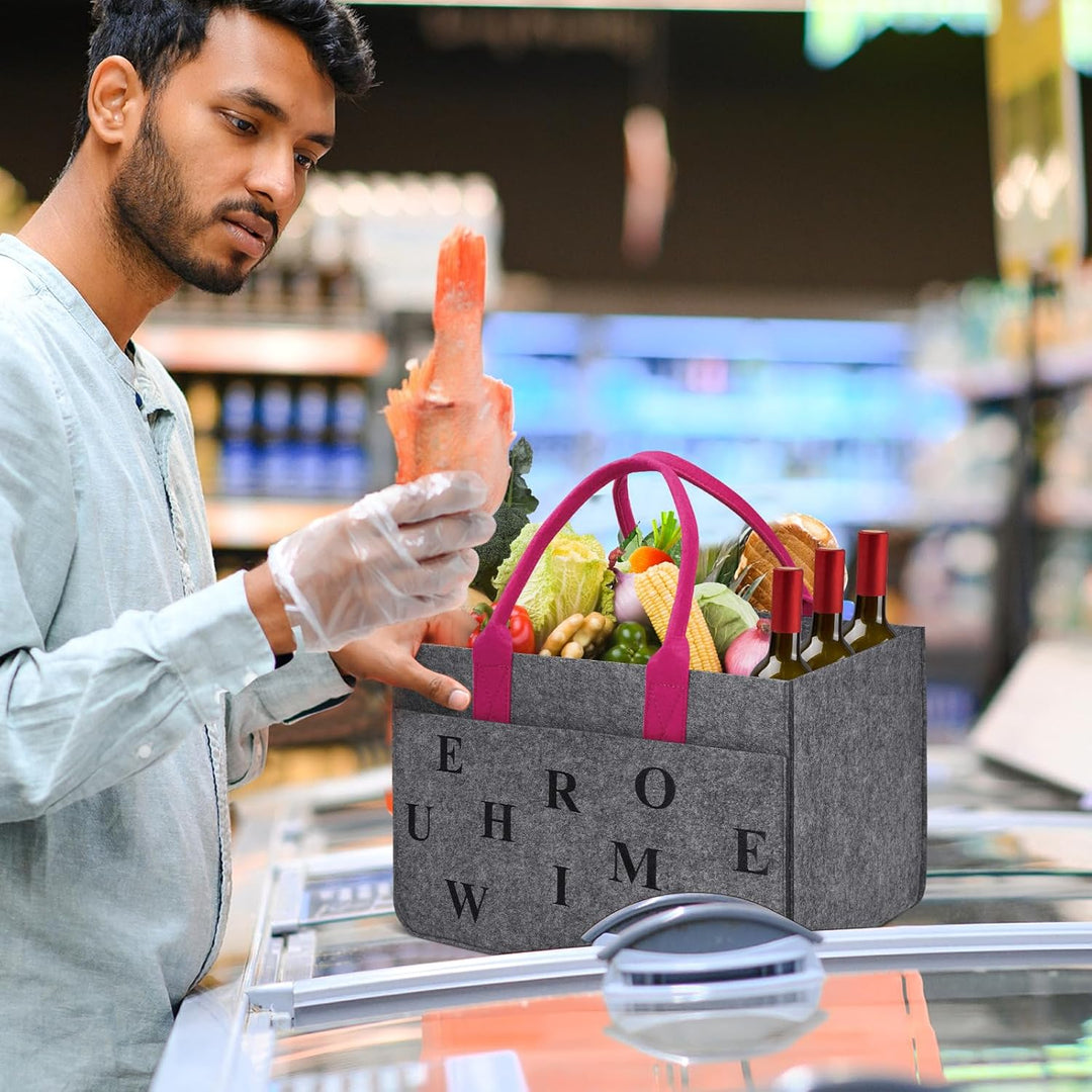 Filz Einkaufskörbe Filztasche Einkaufstasche mit Fächern, Filztasche Gross 30L Faltbar Robust Flasch