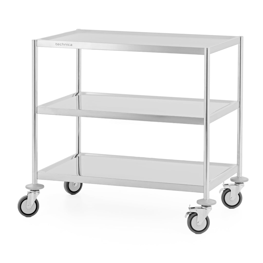TECHNICA PRESTONA Servierwagen Edelstahl 3 Etagen mit Rollen & Bremse ohne Griffe 860x540x810mm Roll