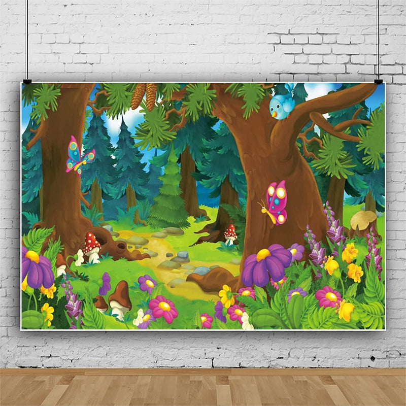 Renaiss 1.8x1.2m Cartoon Wald Hintergrund Märchen Wald Blumen Pilz Schmetterling Fotografie Hintergr