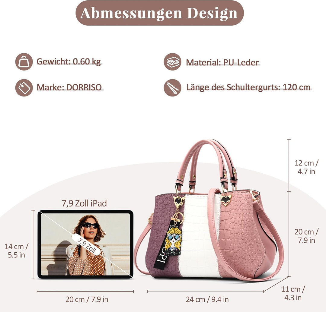 DORRISO Mode Damen Handtasche Niedliches Anhänger Umhängetasche Leichte Elegantes Reise Casual Handt