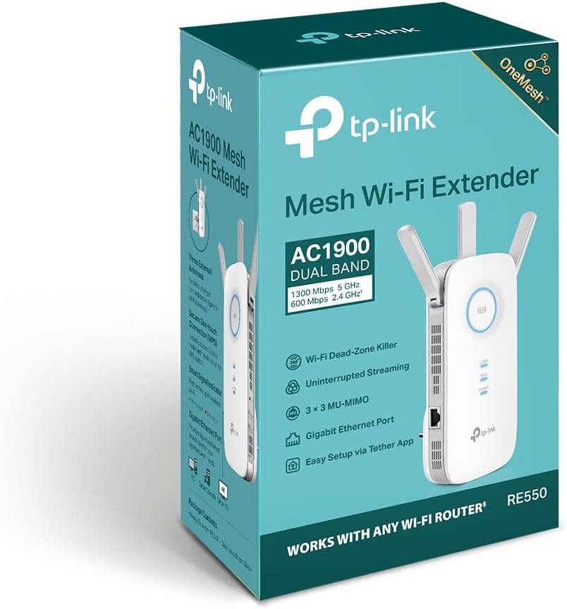 TP-Link RE550 WLAN Verstärker Repeater AC1900 (Dual AC + N, 1300MBit/s 5GHz + 600MBit/s 2,4GHz, App