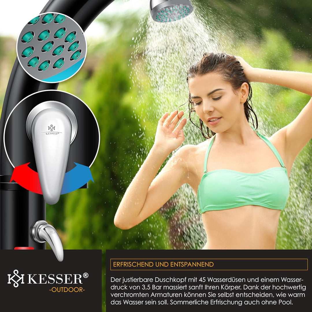 KESSER® Solar Gartendusche Solardusche Bogen Inkl. Schutzhaube warmes Wasser | 20 Liter | max. 60°C