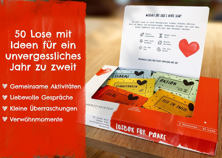 Herzmeister Geschenk für Paare - 50 unvergessliche Date Ideen für Paare - Pärchen Geschenk für eine