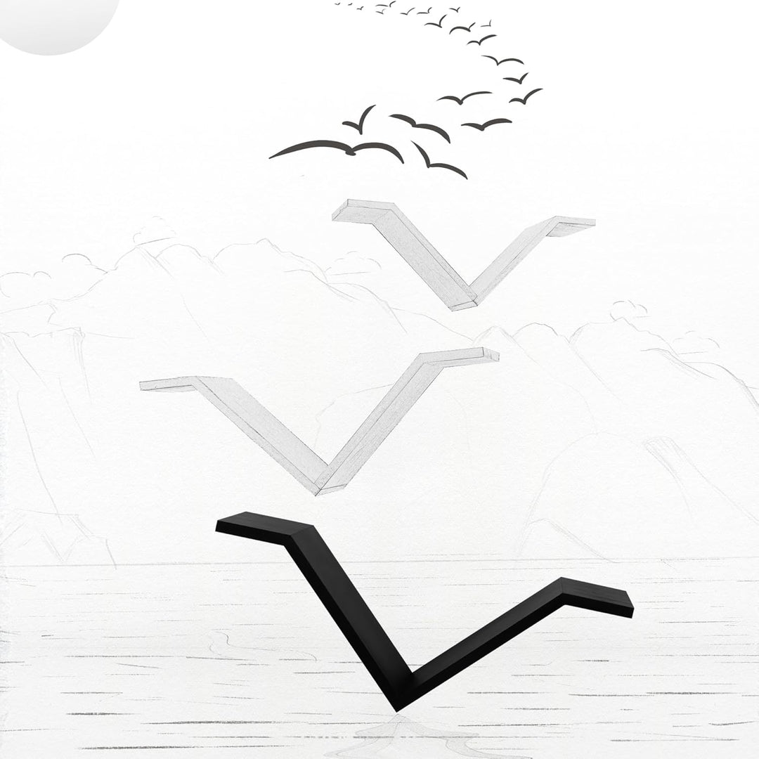 Mazjoaru Bücherregal Wandregal Holz 2er Set Wildgans-förmiges Design Schweberegale Modern V-Form Wan