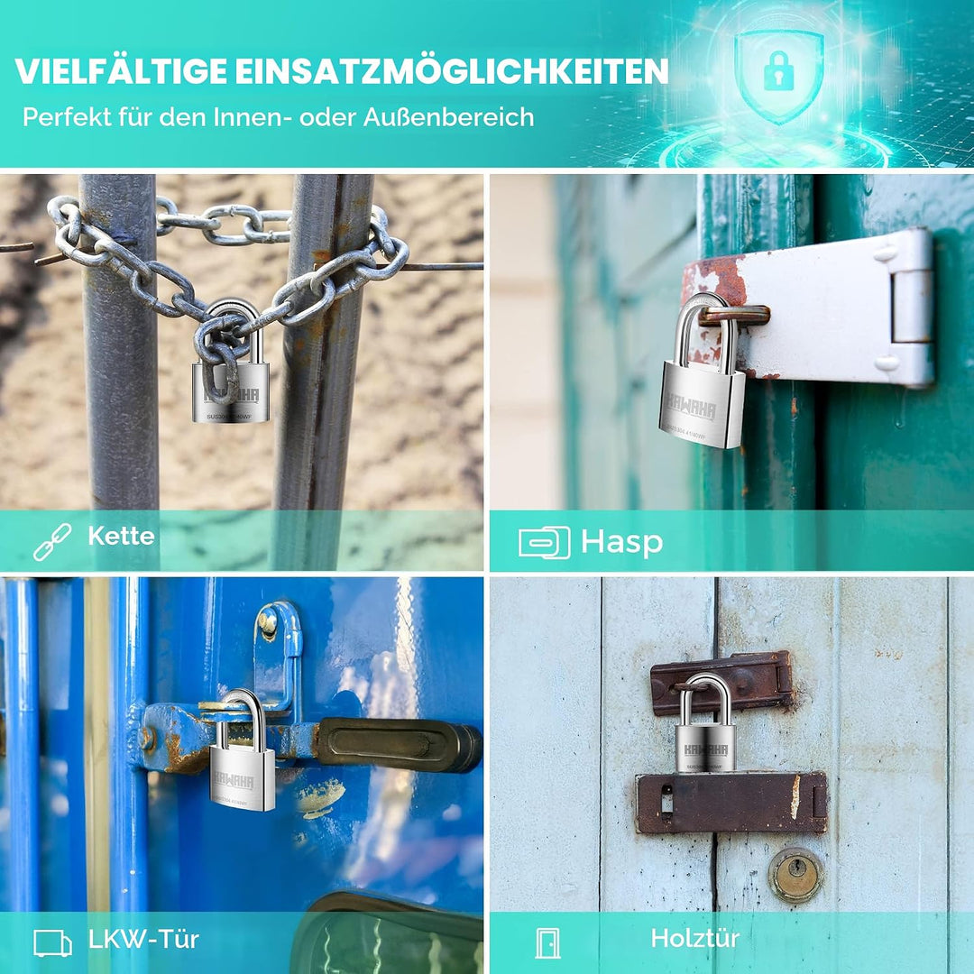 41/40-2PS Hochsicherheits-Vorhängeschloss aus Edelstahl mit Edelstahlschlüssel für den Innen- und Au