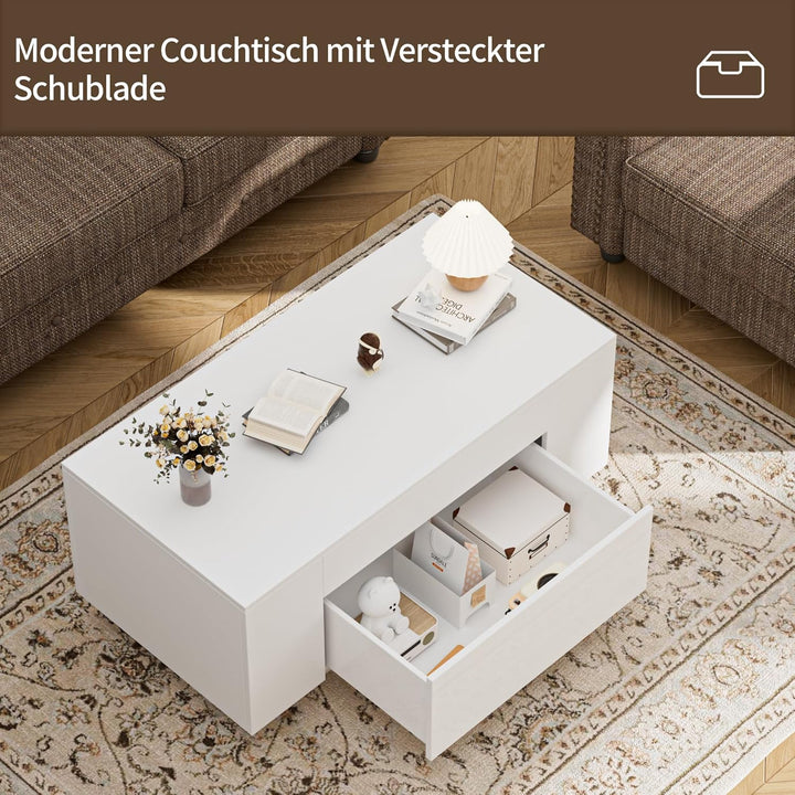 BonVache Couchtisch, Beistelltisch Couch, Wohnzimmertisch Holz mit Stauraum, Kaffeetisch mit Verstec