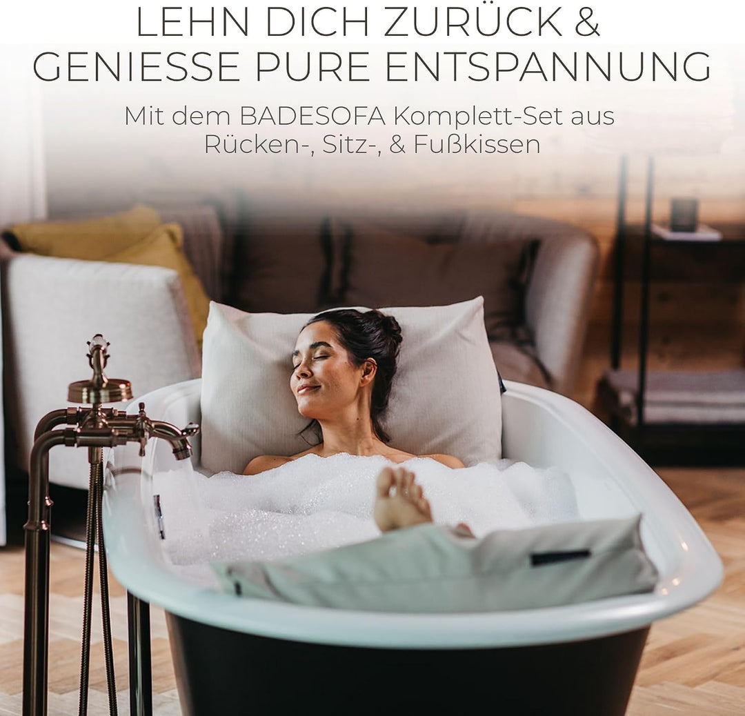 BADESOFA® 3er-Set M Badewannenkissen Ganzkörper – Rücken-, Fuss- &amp; Sitzkissen – Komplettset Waschbar