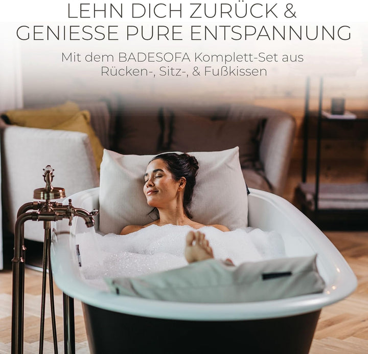 BADESOFA® 3er-Set M Badewannenkissen Ganzkörper – Rücken-, Fuss- &amp; Sitzkissen – Komplettset Waschbar