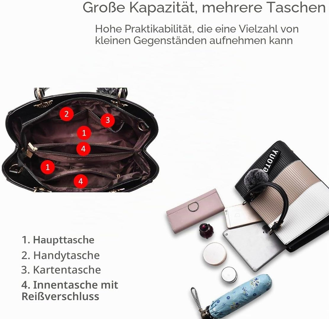 NICOLE &amp; DORIS 2024 Neue Frauen Tasche Damen Leder Handtasche Mode Umhängetasche Mit Pompon abnehmba