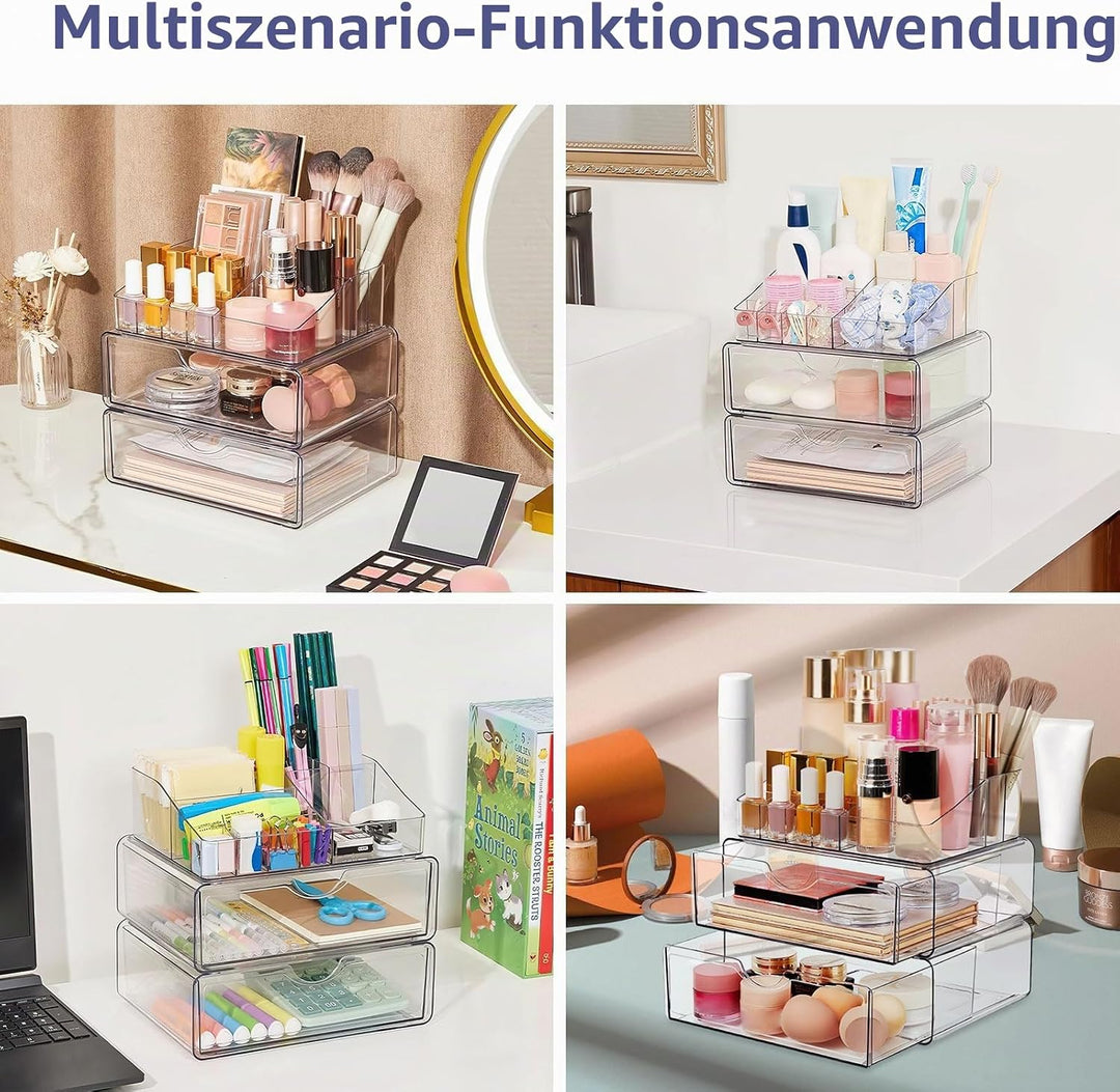 3 Ebenen Make-up Organizer Schublade,Transparenter Kosmetik Organizer,Stapelbarer Schminktisch Organ
