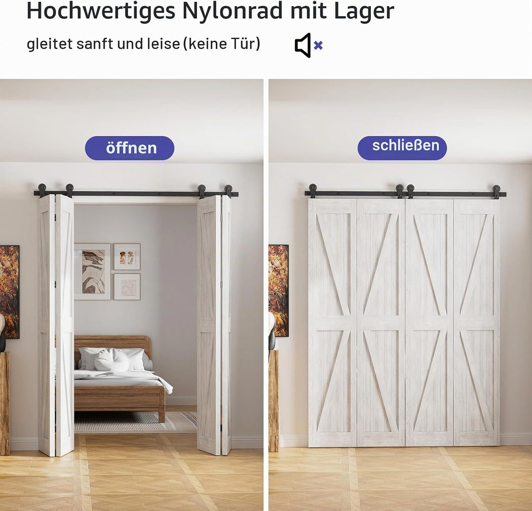 153cm/5FT Bifold Schiebetürbeschlag Schiebetüren Schiebetürsystem Komplettset Laufschiene Rollen Set