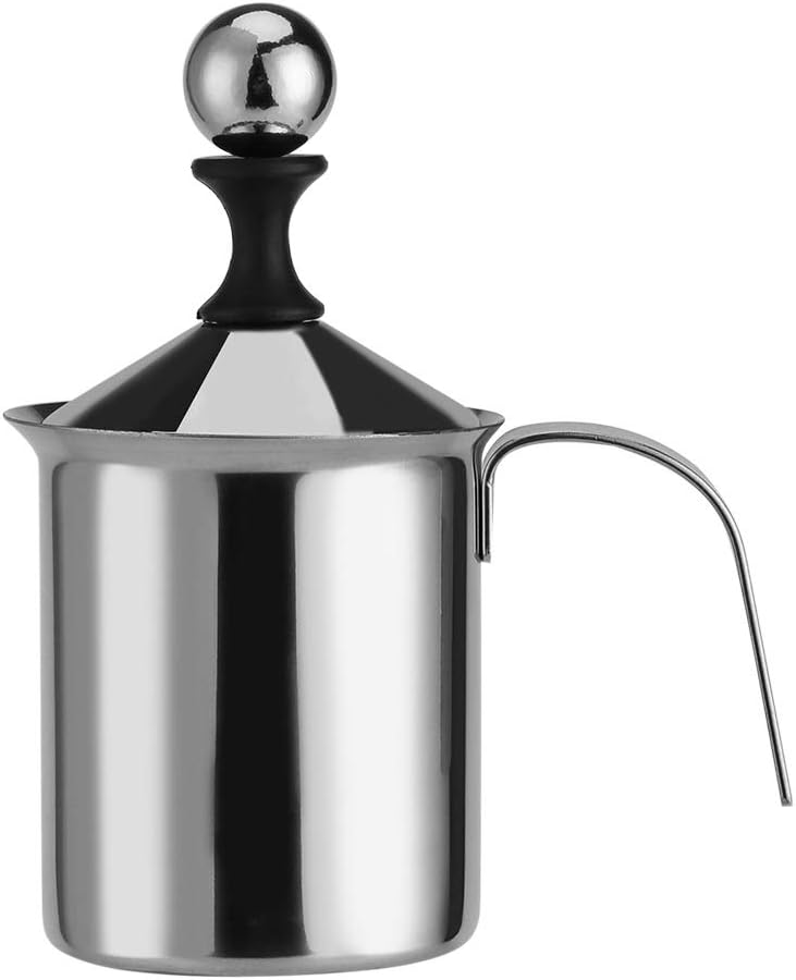 MAGT Milchaufschäumer Manuell, 800ml Edelstahl Milchschäumer Doppel Mesh Kaffeeschäumer Milchschaum