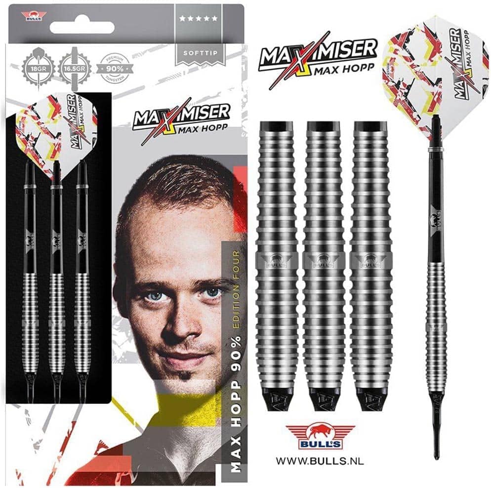 BULL'S Max HOPP Edition 4 90% Tungsten Steel Tip Darts - 22-23 - 24 g (18g Softspitze) Professional