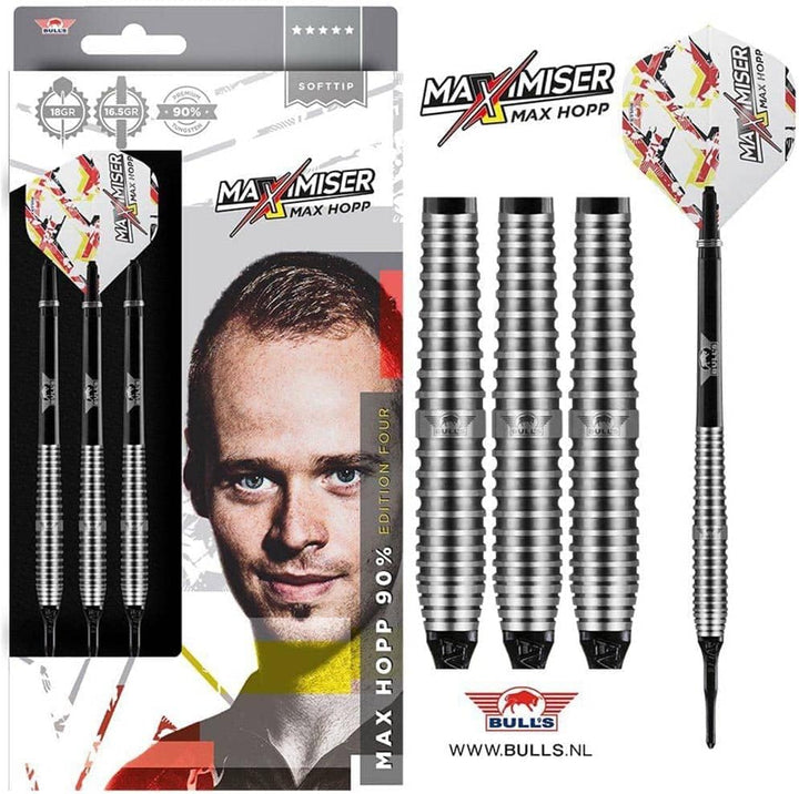 BULL'S Max HOPP Edition 4 90% Tungsten Steel Tip Darts - 22-23 - 24 g (18g Softspitze) Professional