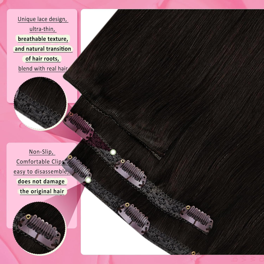 YoungSee Echthaar Extensions Clip Braun Clip in Extensions Echthaar Dunkelbraun 45 cm Clip in Extens