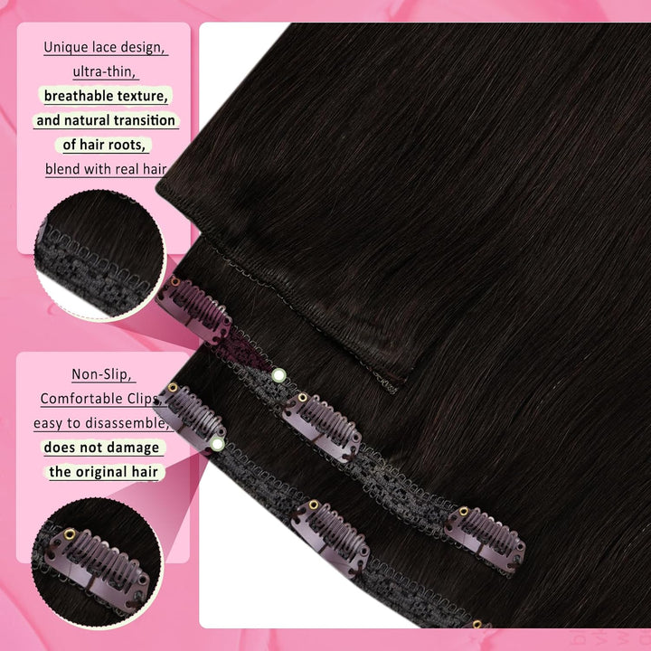 YoungSee Echthaar Extensions Clip Braun Clip in Extensions Echthaar Dunkelbraun 45 cm Clip in Extens